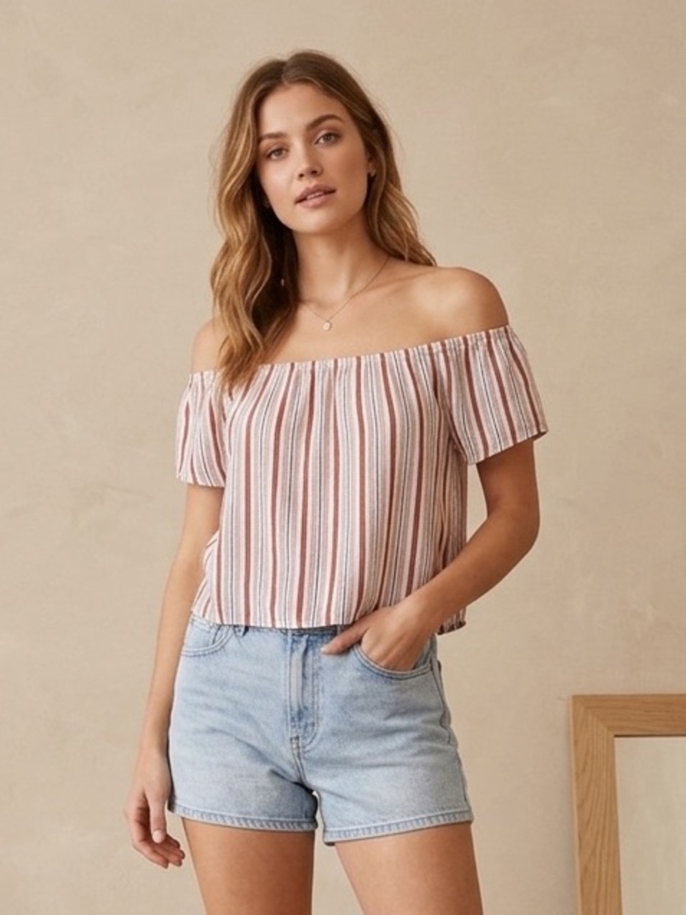 ☀️ 3/$25 Ten Sixty Sherman Off The Shoulder Striped Crop Top | Medium